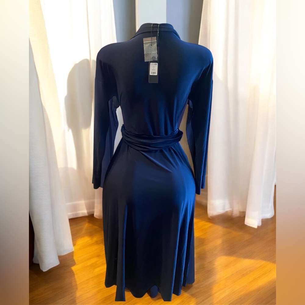 SOLD- Elegant Navy Blue Button-Down Dress - Picture 4 of 4